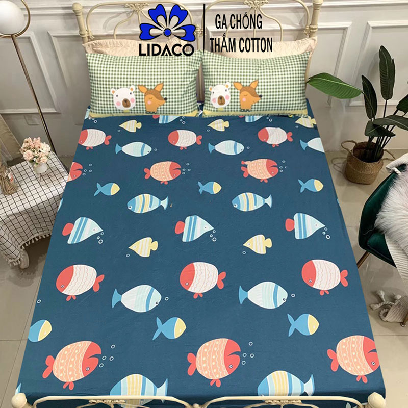 Ga Chống Thấm Cotton LIDACO Cao Cấp - Cá đĩa - 1m4x2mxdưới12cm