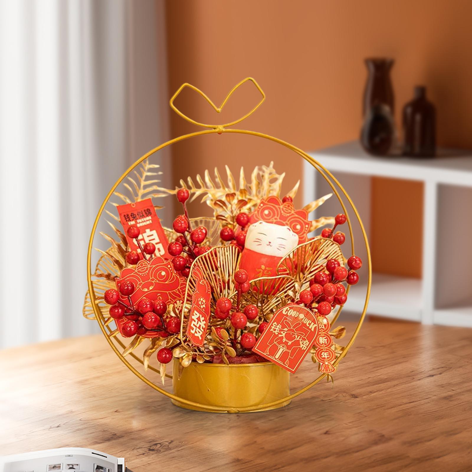 Chinese Flower Iron Basket New Year Ornament Wedding Party Gift Accessory