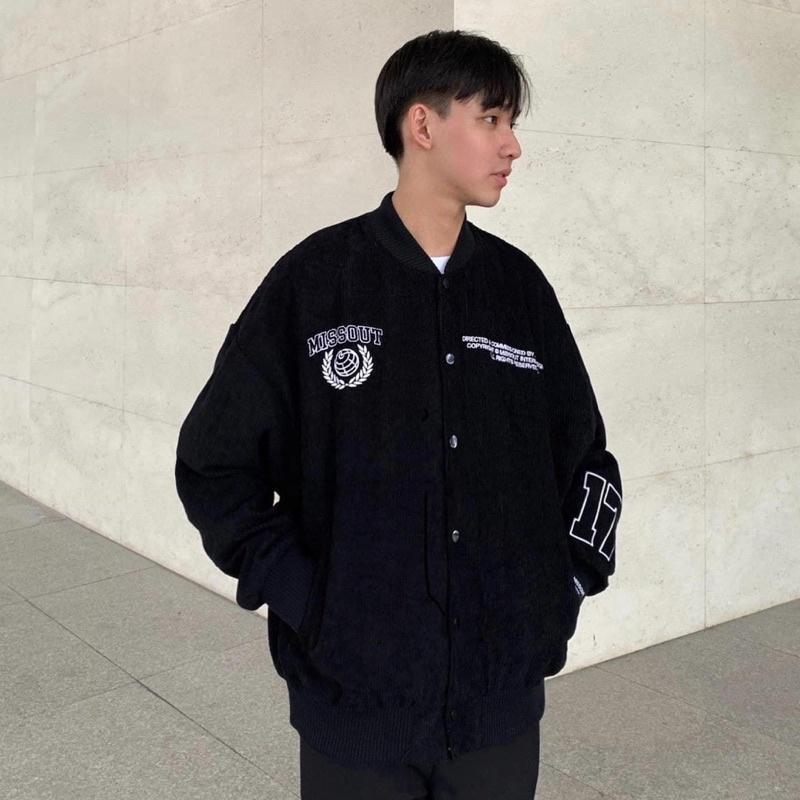 Áo Khoác Bomber Nhung gân MST 17 màu ĐEN Nam nữ unisex Áo Jacket form rộng Jaystoree