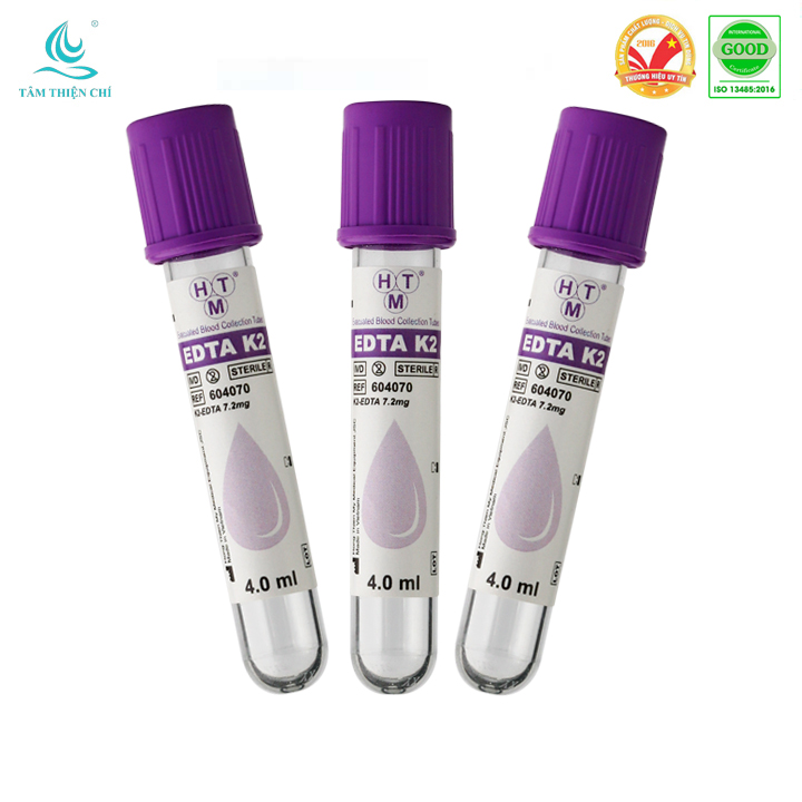 Ống nghiệm chân không EDTA K2 K3 Hồng Thiện Mỹ 4ml Kháng đông Hộp 100 ống