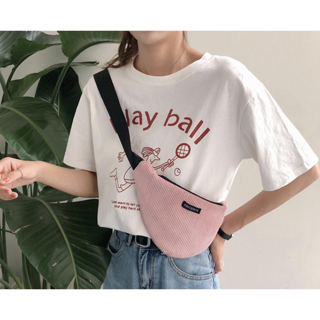 T24-25/Túi chéo túi bao tử chất vải dạ dày dặn màu xanh mint và hồng baby