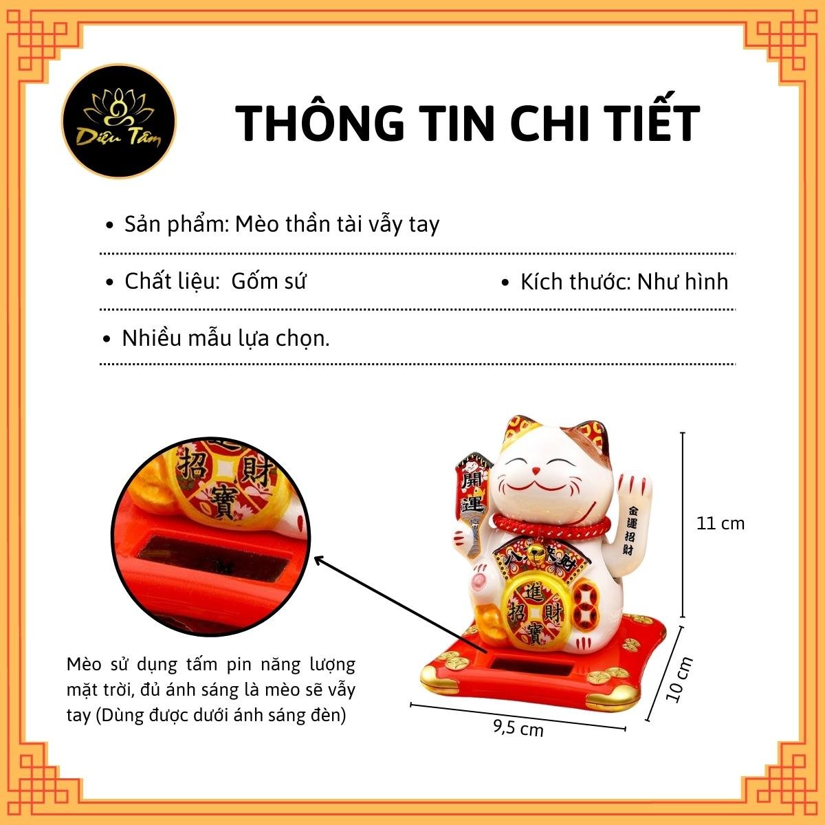 Mèo thần tài may mắn vẫy tay năng lượng mặt trời gốm sứ cao cấp