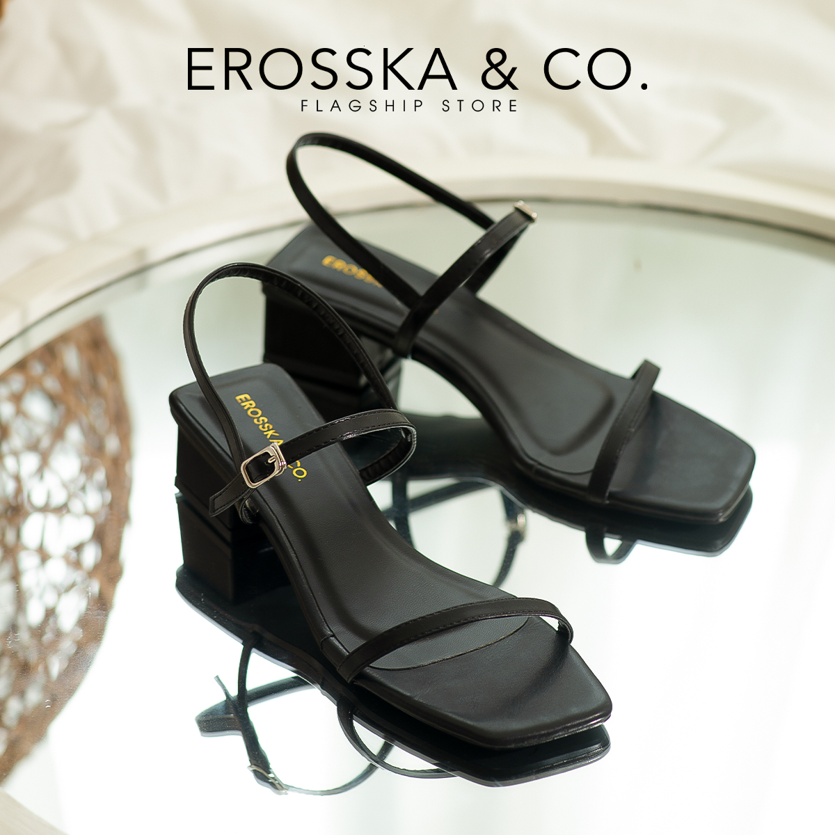 Erosska - Giày sandal cao gót phối dây kiểu dáng Hàn Quốc cao 4cm EM079