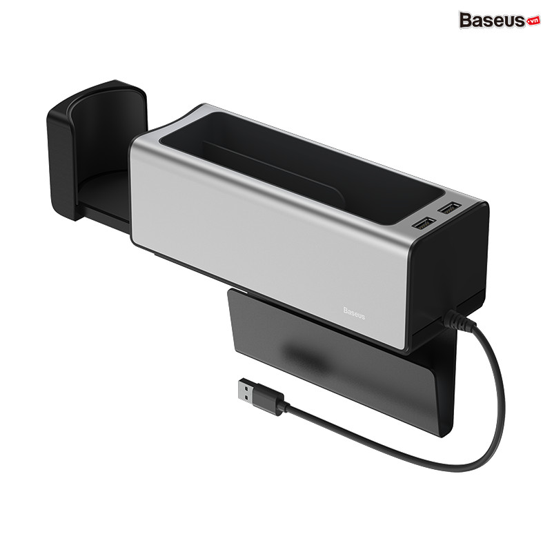 Ngăn chứa đồ tiện dụng tích hợp Dock sạc dùng trên xe hơi Baseus Deluxe Metal Armrest Console OrganizerHàng nhập khẩu