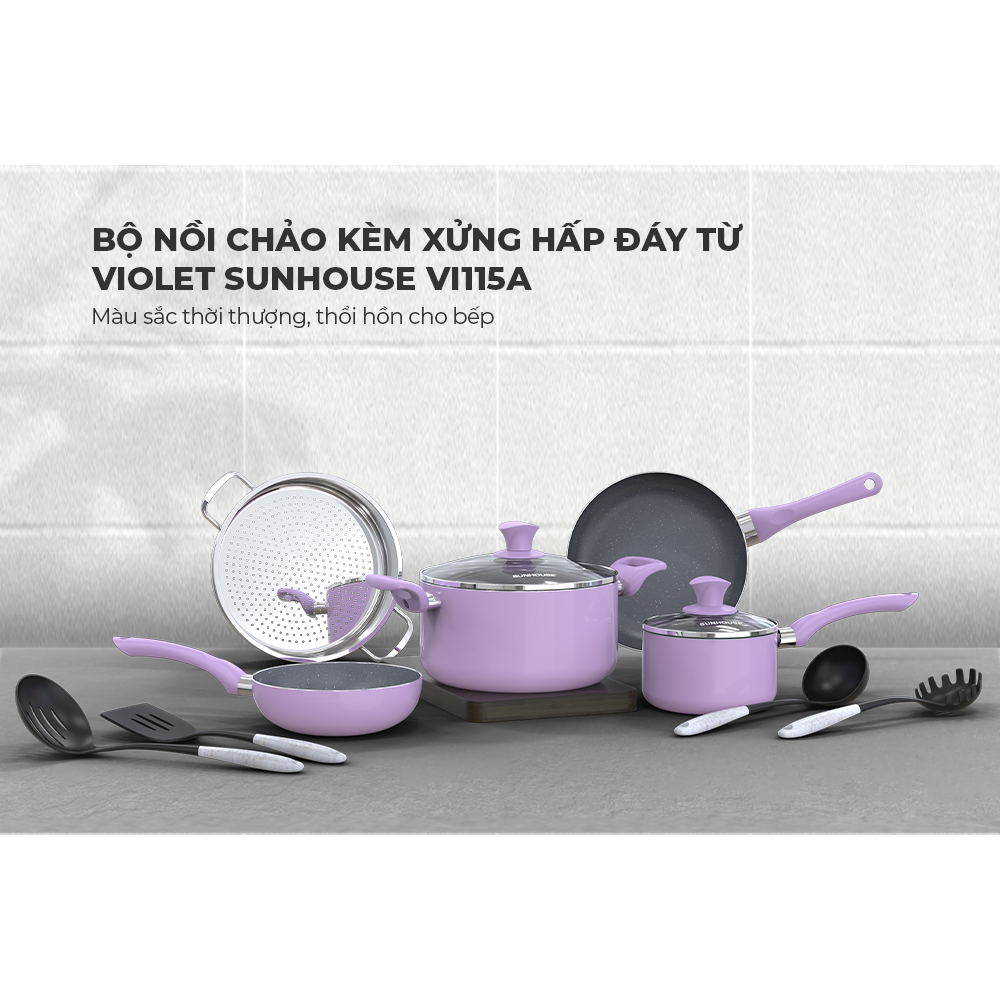 Bộ nồi chảo kèm xửng đáy từ Violet Sunhouse VI115A