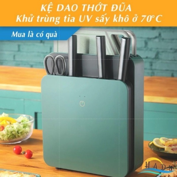 Máy khử trùng dao thớt đũa cao cấp bằng tia UV sấy khô tới 70°C an tâm mỗi ngày HADU (Kèm 2 thớt)