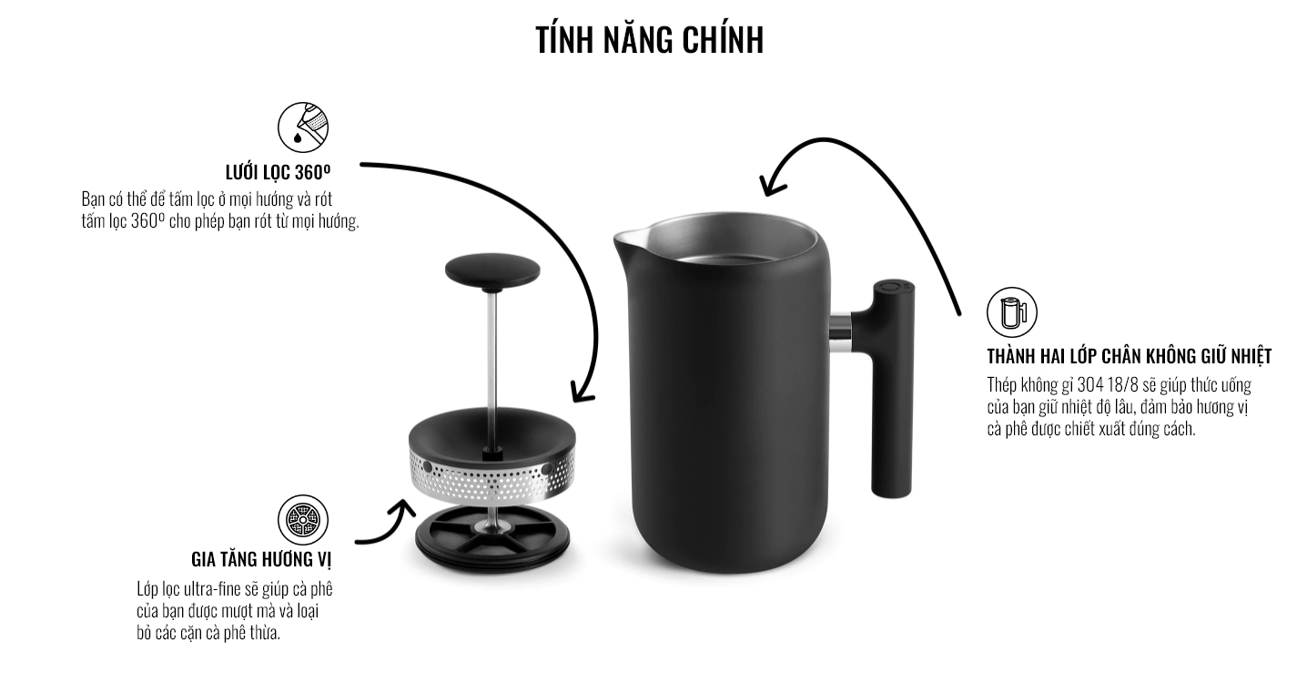 Bình pha cà phê kiểu pháp Fellow Clara French Press - 710ml - Matte Black