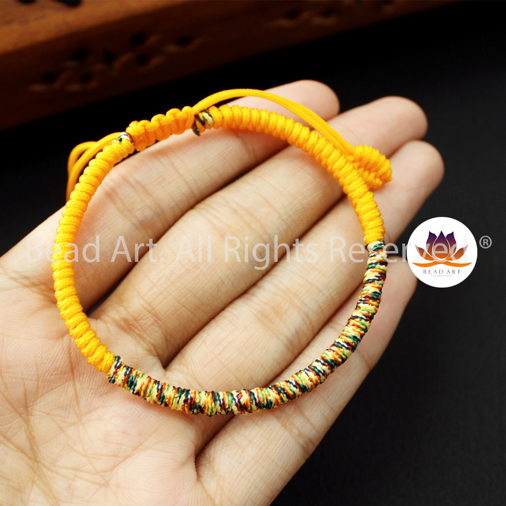 Vòng Tay Dây Ngũ Sắc Thắt Chỉ Màu Tibet Handmade Vàng Cam Mệnh Hoả, Thổ, Vòng Tay Phong Thuỷ, Chuỗi Hạt - Bead Art