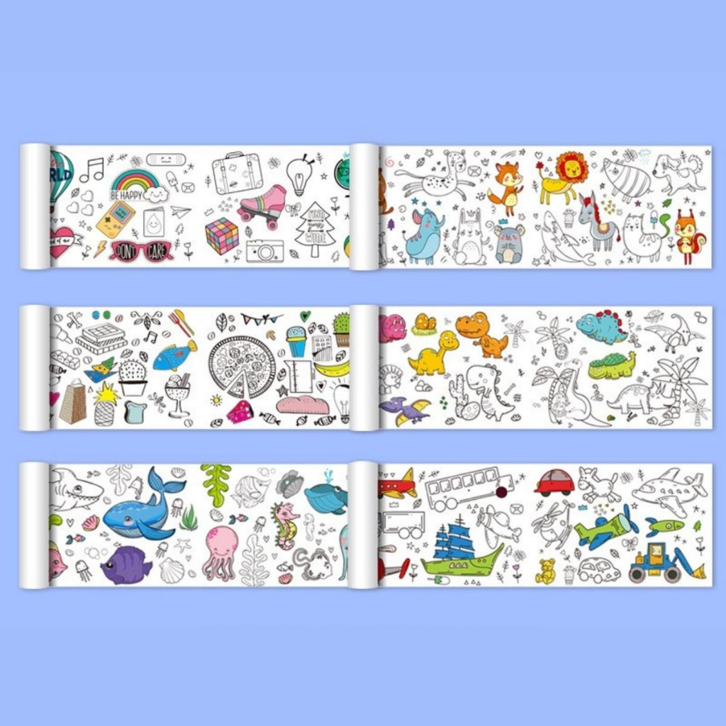 Sách - Tranh Tô Màu Sticker Cắt Dán Dài 3 Mét Cho Bé 2 - 8 Tuổi - Mỗi Cuộn 1 Chủ Đề