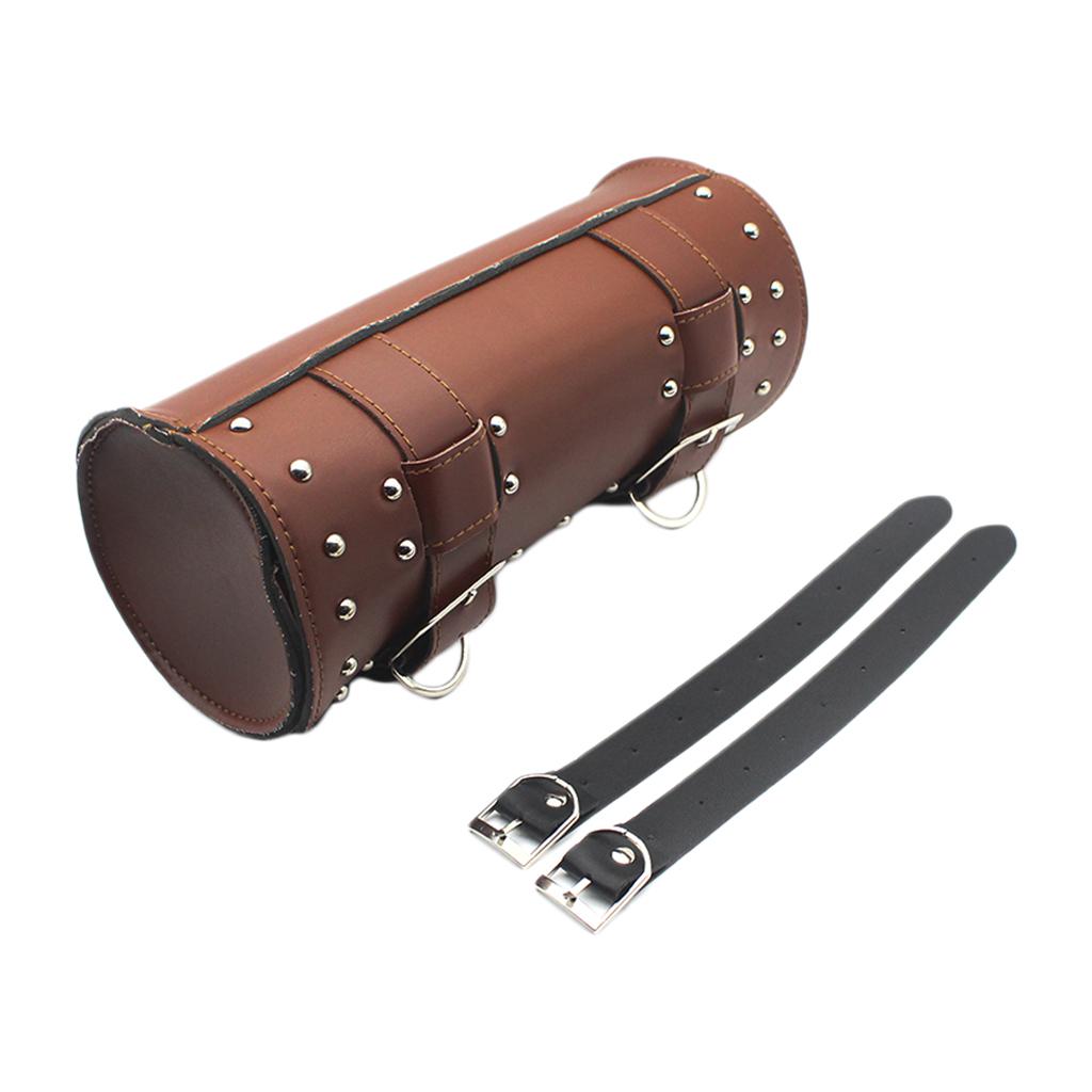 Brown Leather Front Fork Motorcycle 12" Tool Bag Organiser Pouch for