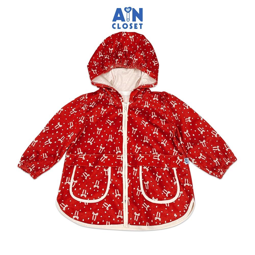 Áo Khoác có nón bé gái hoạ tiết Nơ Đỏ Cotton Nhung - AICDBGXYID58 - AIN Closet