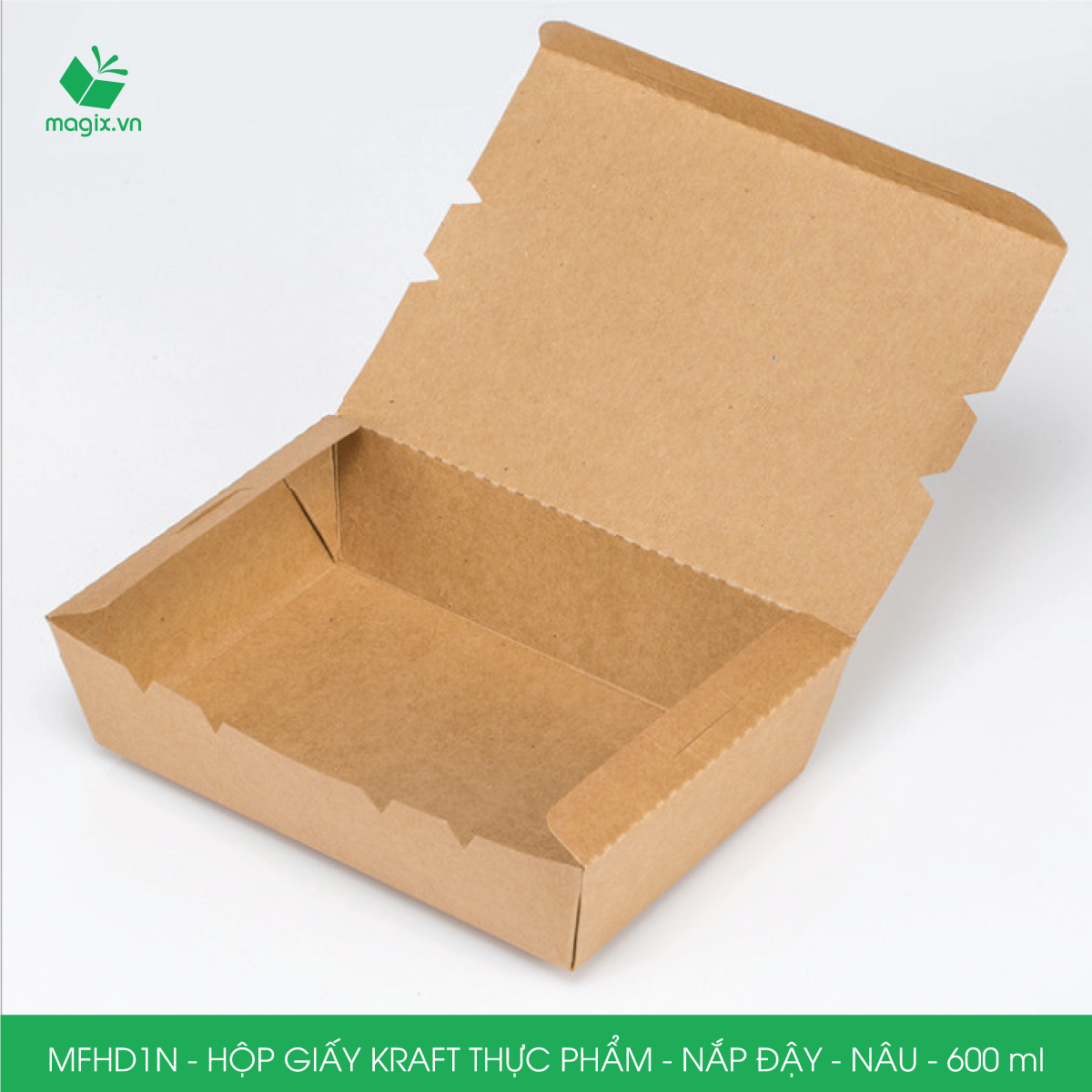 MFHD1N - Combo 100 hộp giấy kraft thực phẩm 600ml, hộp đựng thức ăn nắp đậy màu nâu, hộp gói đồ ăn mang đi
