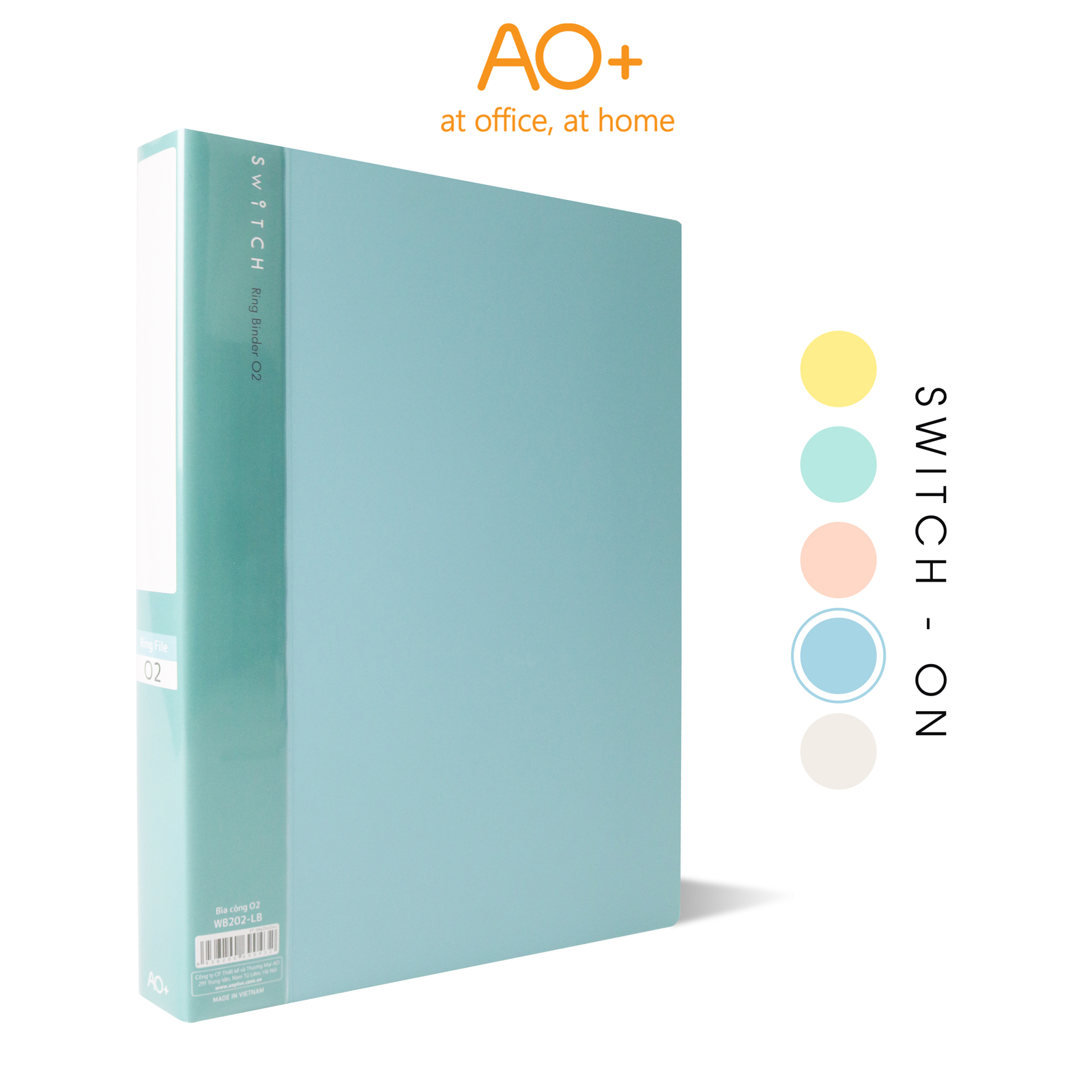 Bìa Còng O2 Switch ON AO+, Nhựa PP/ A4, 2 Nhẫn O