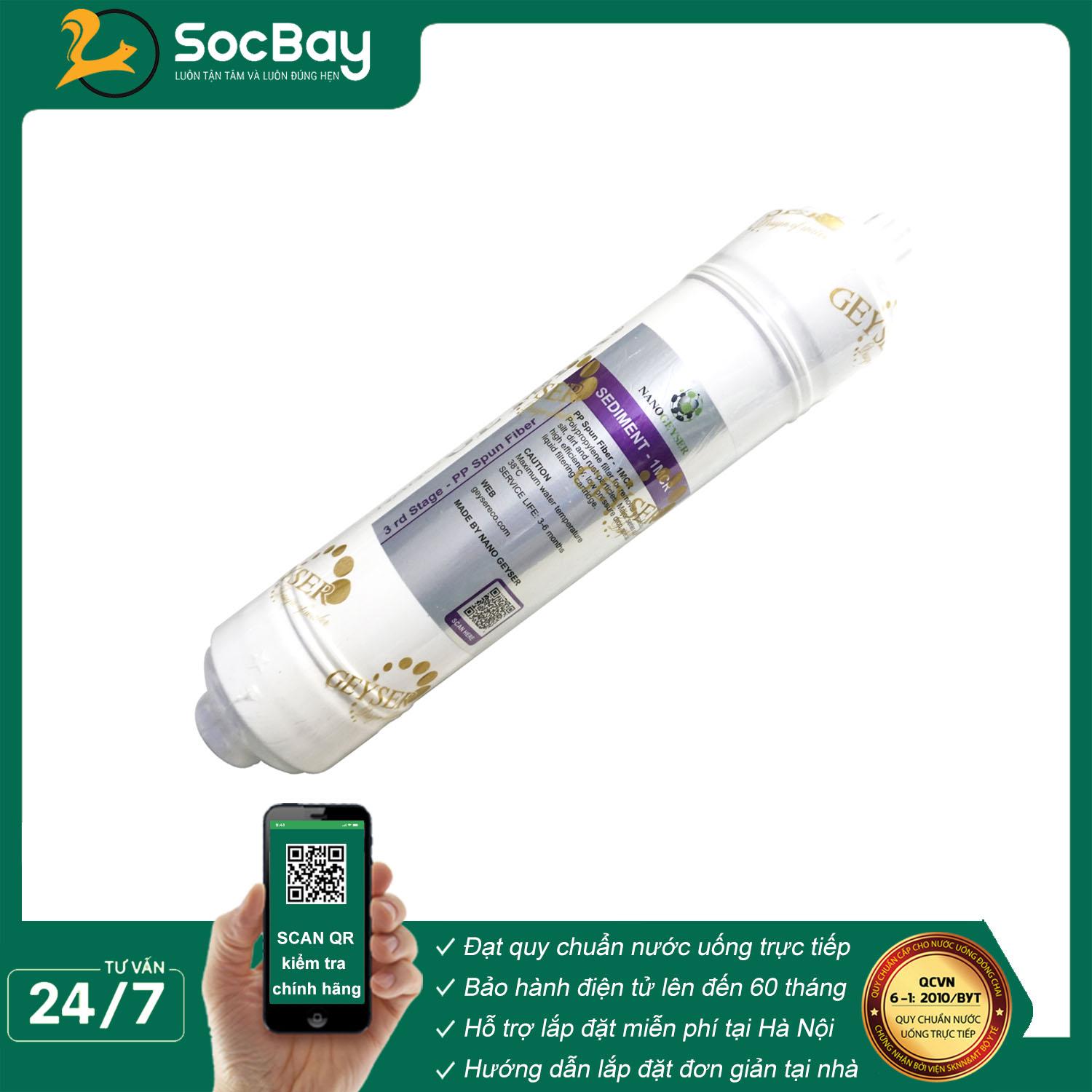 Lõi đúc Sediment 1 Micron Nano Geyser, Lõi lọc nước số 3 máy RO lõi đúc - Hàng Chính Hãng