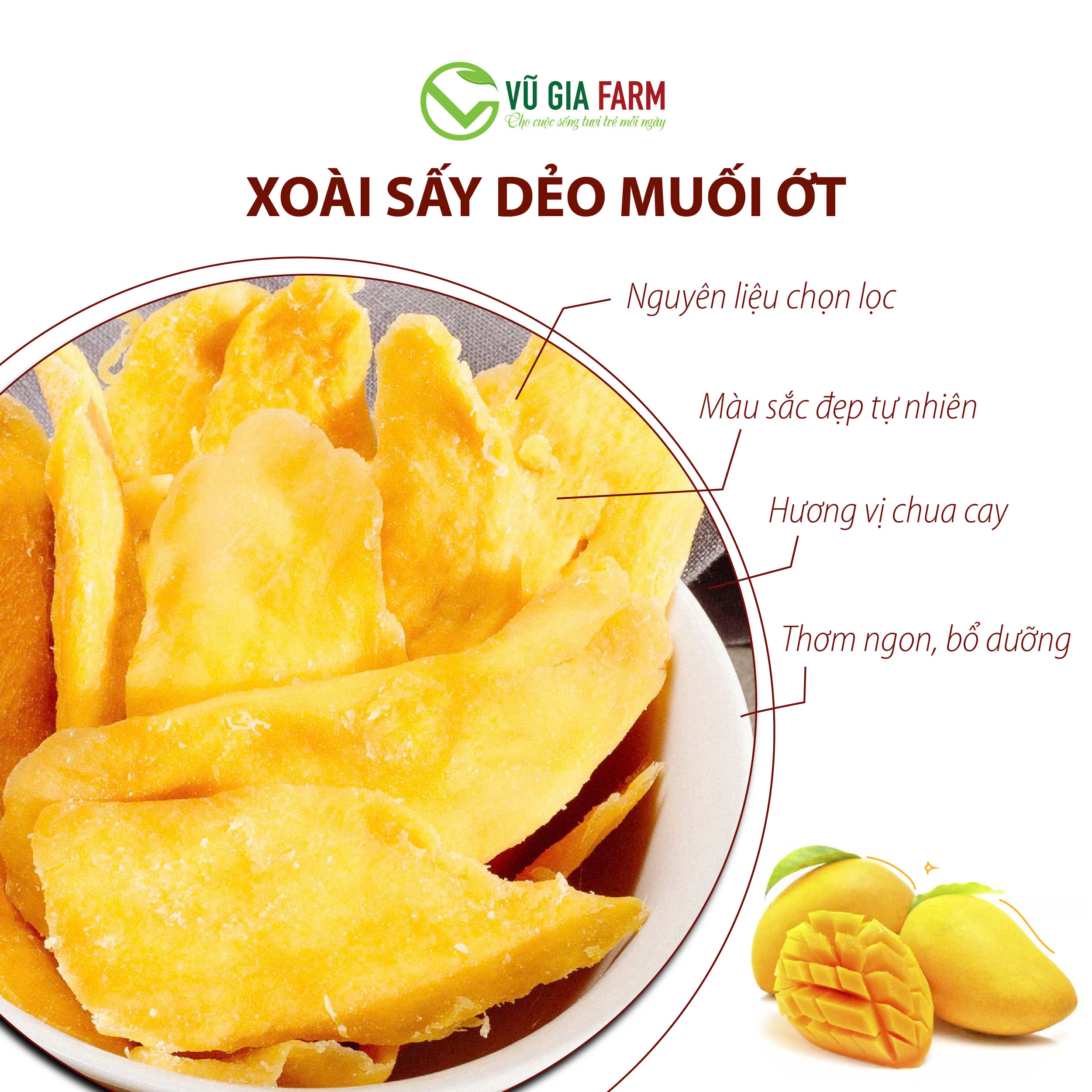 Xoài Sấy Dẻo Muối Ớt (400g/hũ) – chua ngọt thanh, cay mặn nhẹ, thơm đặc trưng