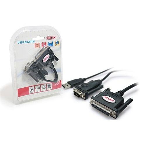 Cáp chuyển đổi USB 2.0 sang Parallel com 25 lỗ + Serial com 9 RS 232 Unitek Y 107-HÀNG CHÍNH HÃNG