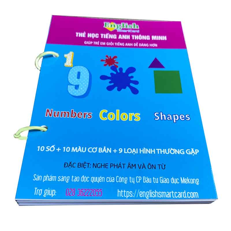 Bộ flashcard tiếng Anh  chủ đề 10 số, 10 màu cơ bản và 9 hình thông dụng (Size lớn A5)