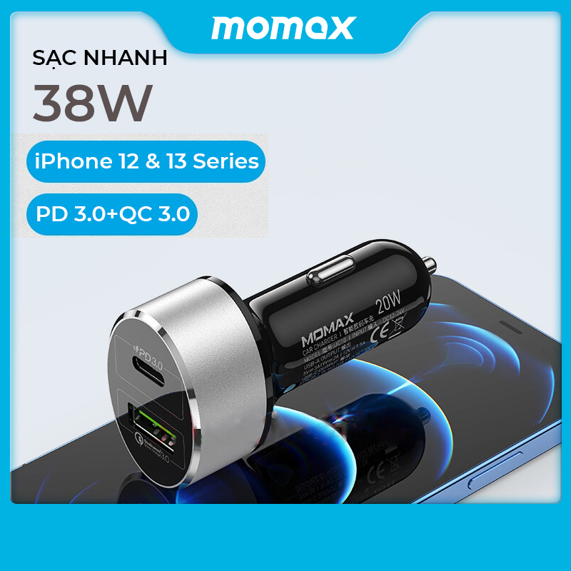 Tẩu sạc nhanh xe ô tô 2 cổng 38W PD 3.0 QC3.0 Momax UC10 - Hàng chính hãng