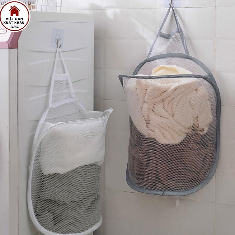 Giỏ Đựng Quần Áo Polyester Siêu Dai Gấp Gọn Treo Tường Tiện Lợi
