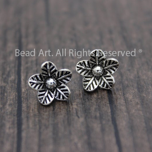 10MM Charm Khắc Hình Hoa Bạc 925 Dùng Làm Phụ Kiện Xỏ Vòng Tay, Trang Sức, Phong Thuỷ, Chuỗi Hạt - Bead Art