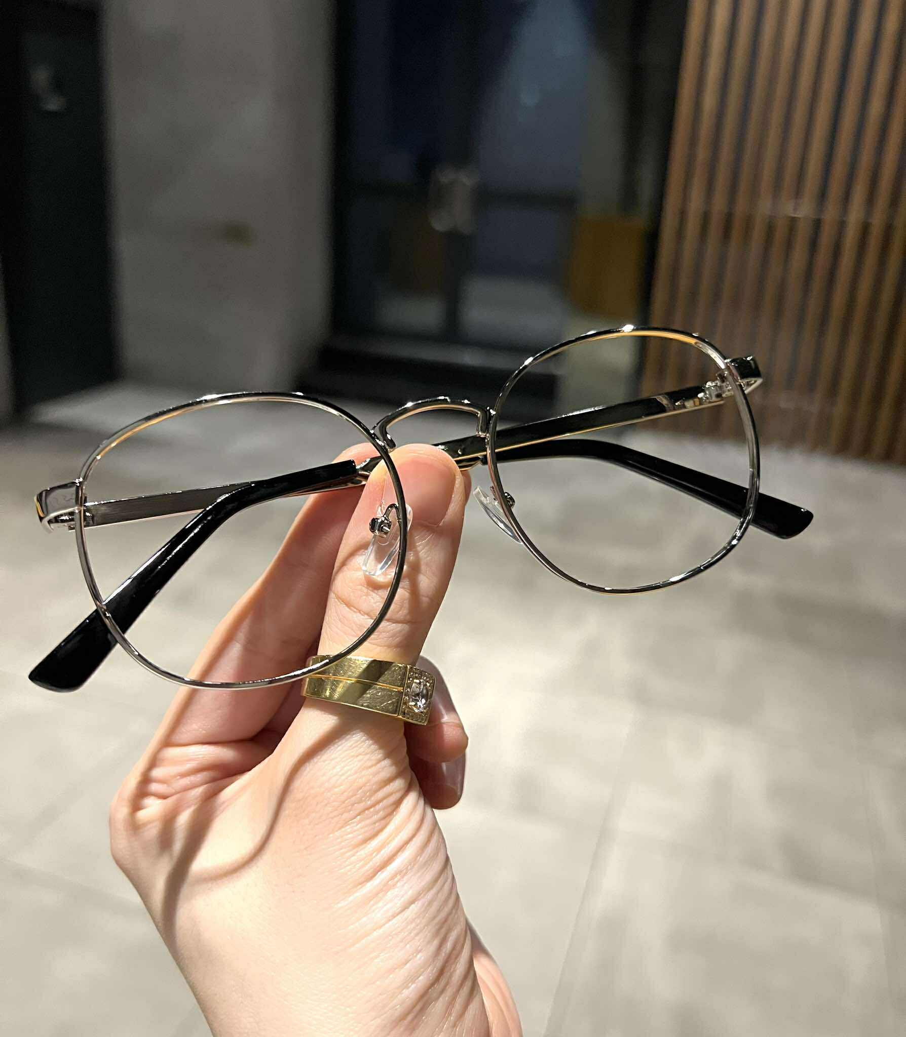 Kính mắt unisex nam nữ Mắt tròn chất liệu kim loại đơn giản