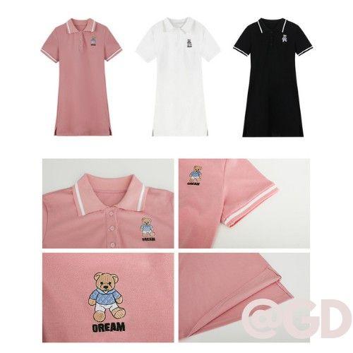 Đầm Nữ Polo Họa Tiết Gấu Váy Body Nữ Cộc Tay Dáng Ngắn 3 Màu Q037