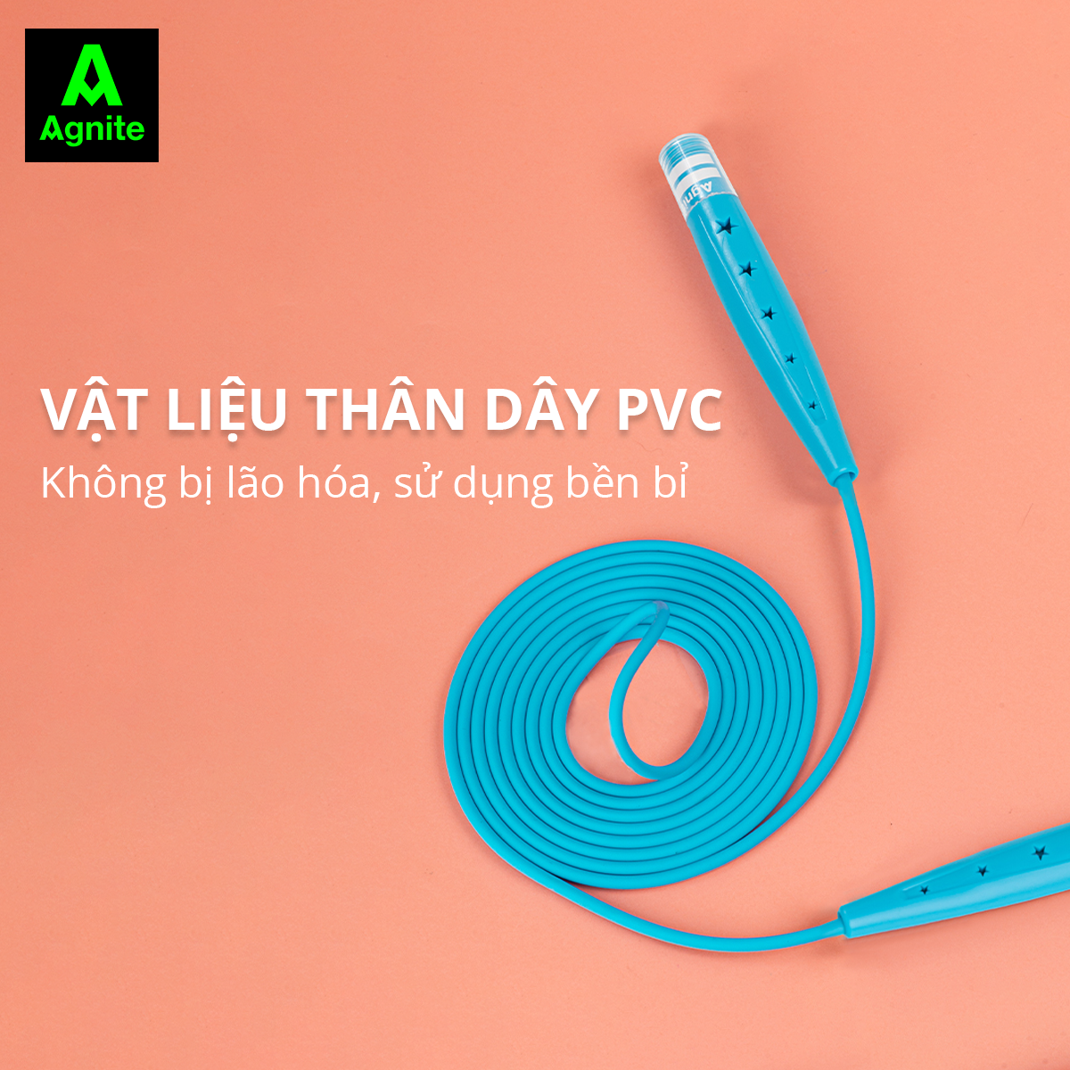 Dây nhảy thể dục, tập luyện tại nhà Agnite chính hãng tay cầm thiết kế độc đáo, chất liệu PVC siêu nhẹ FT904