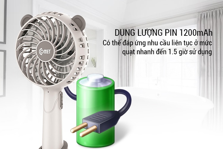 Quạt Sạc Nhỏ Gọn 2 Chế Độ Comet CRF0804B Nhiều Cấp Độ Cổng Sạc USB Micro Có Giá Đỡ Tiện Lợi - Hàng chính hãng