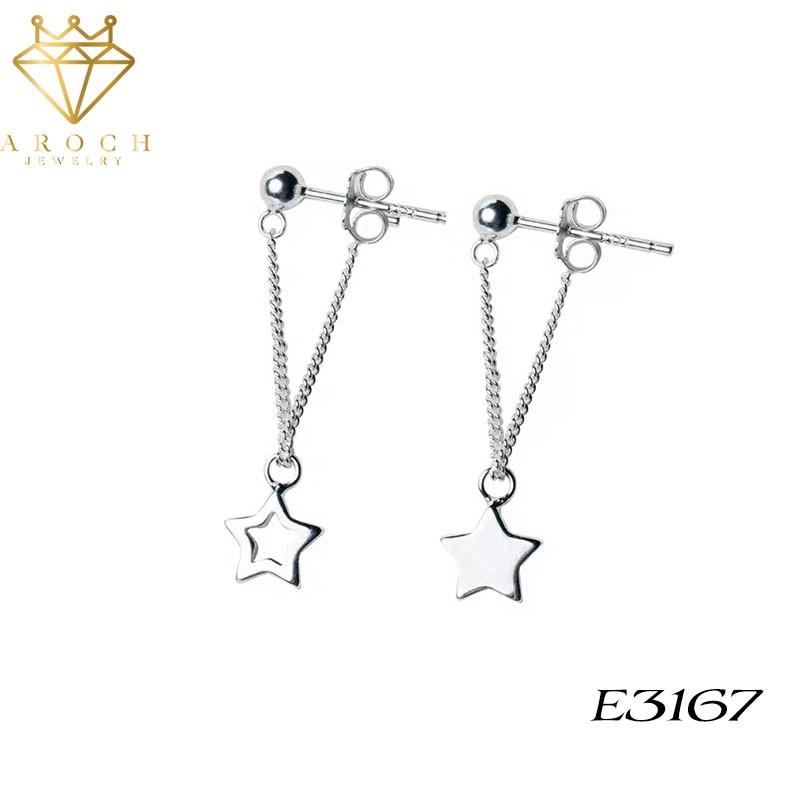 Khuyên tai bạc Ý s925 gắn sao năm cánh thả dài E3167 - AROCH Jewelry