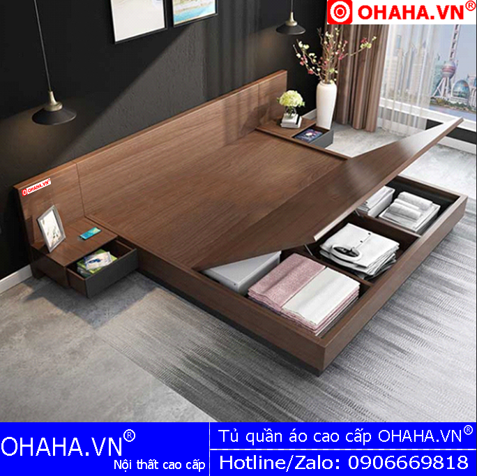 Giường ngủ gỗ cao cấp OHAHA kiểu Nhật