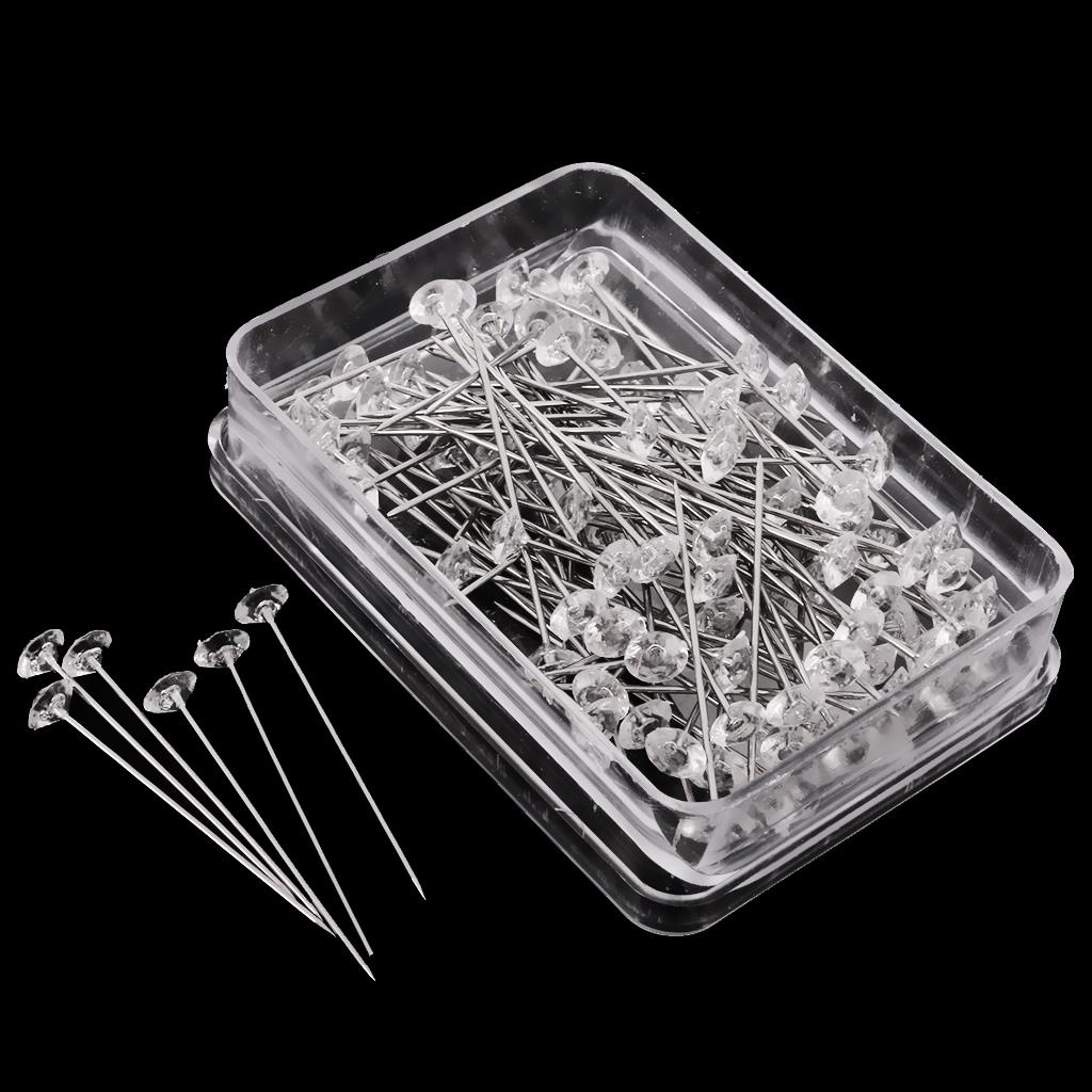 100pcs Stain Steel Head Pins Clear Diamond pin Sewing Craft with Case