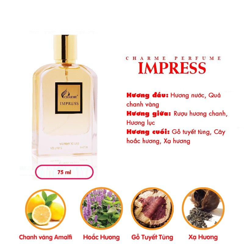 Nước hoa nam thơm lâu, Charme Impress, hương thơm quyến rũ, lôi cuốn, khơi gợi sự nam tính, lịch lãm, 75ml