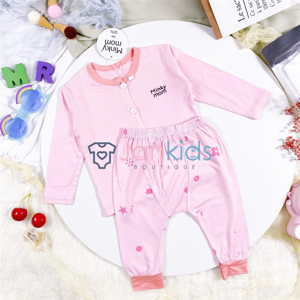 Bộ sơ sinh dài tay cúc giữa chất thun lạnh MINKY MOM quần đáp đũng, in hình dê thương cho bé