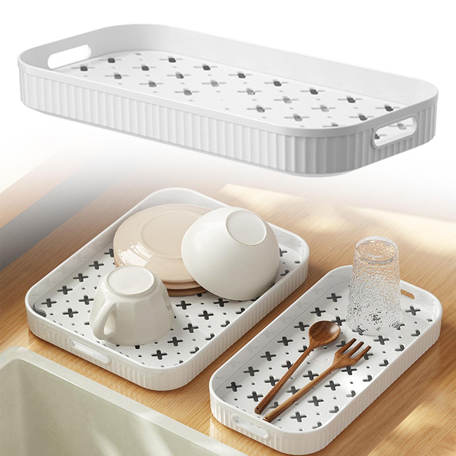 Storage Tray Holder Drain Basket with Handle Portable for Bedroom Kitchen Supplies