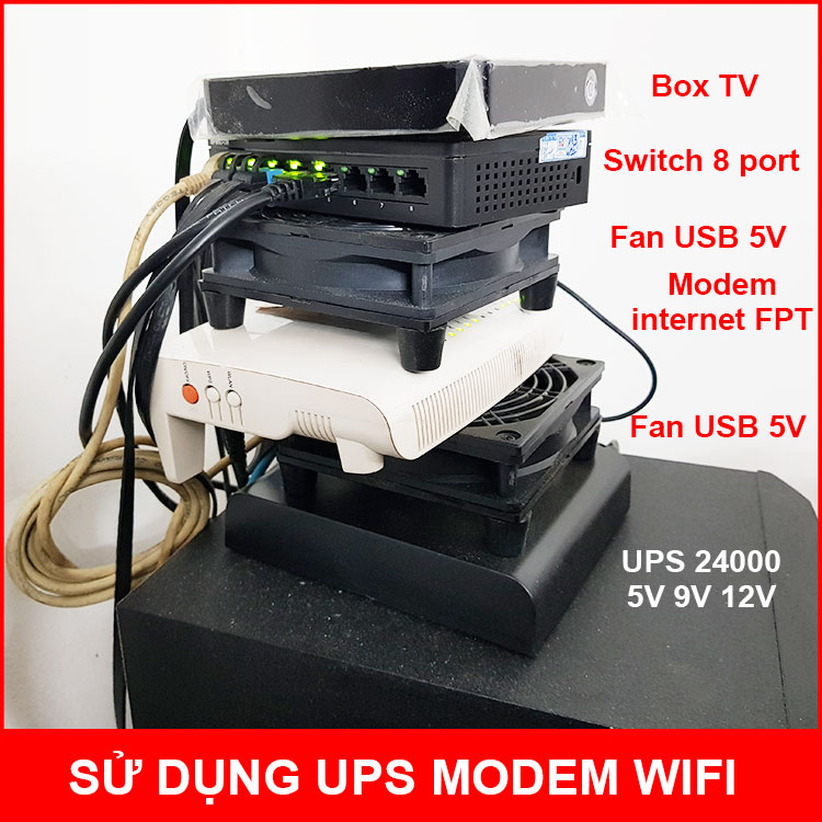 Nguồn lưu điện dự phòng UPS cho modem wifi camera USB 5V 9V 12V 24000mAh