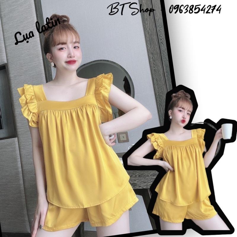 Đồ ngủ mặc nhà lụa latin tay cánh tiên trơn freesize 42-57kg
