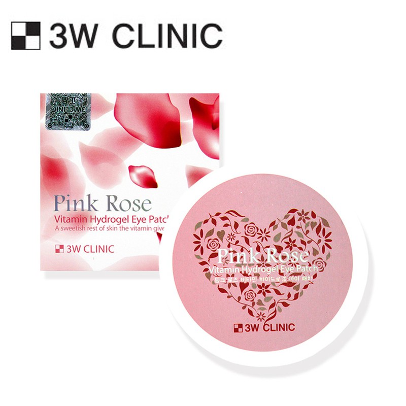 Mặt Nạ Đắp Mắt 3W Clinic Pink Rose Vitamin Hydrogel Eye Patch 90g (60 Miếng hộp hồng Hàn Quốc)