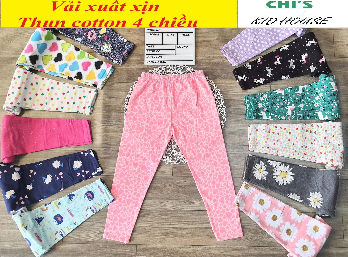 (VẢI XUẤT DƯ XỊN) SET 5 QUẦN LEGGING DÀI/ QUẦN DÀI HOẠ TIẾT THUN COTTON 4 CHIỀU CHO BÉ GÁI 9-41KG