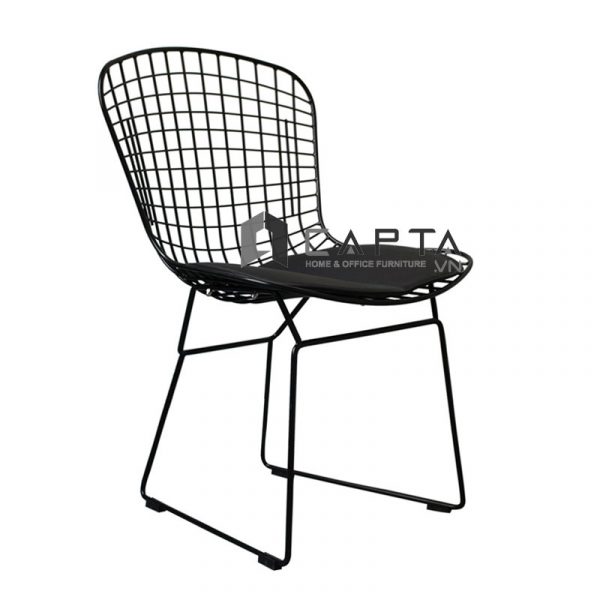 Ghế Cafe fashfood BERTOIA-2 Nội thất Capta Ghế nhà hàng thân kim loại sơn tĩnh điện chân thấp có nệm ngồi bọc da pvc màu đen