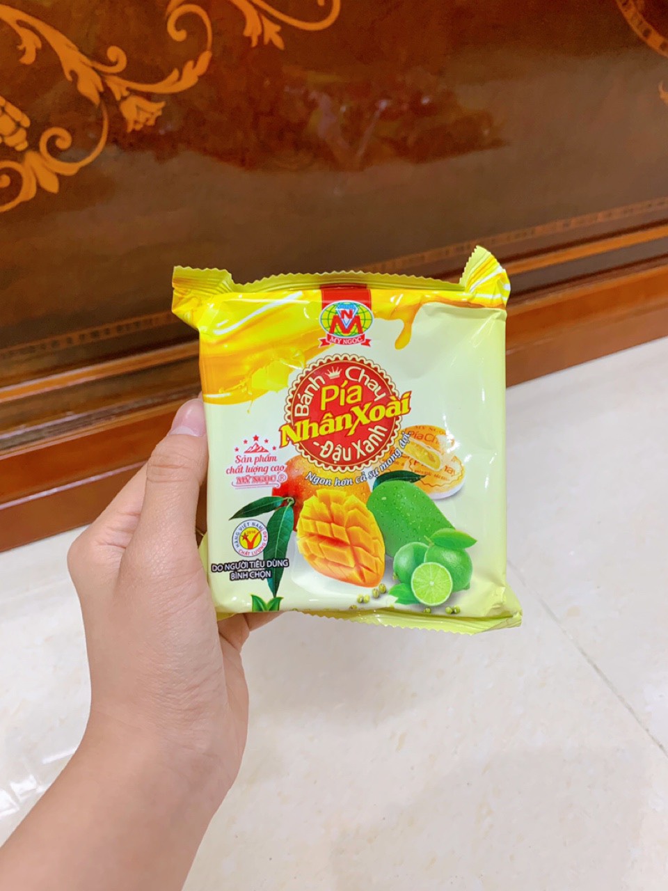 400g Bánh pía CHAY nhân XOÀI chín CHANH tươi ĐẬU xanh MỸ NGỌC [ không có SẦU RIÊNG &amp; không có TRỨNG MUỐI ]