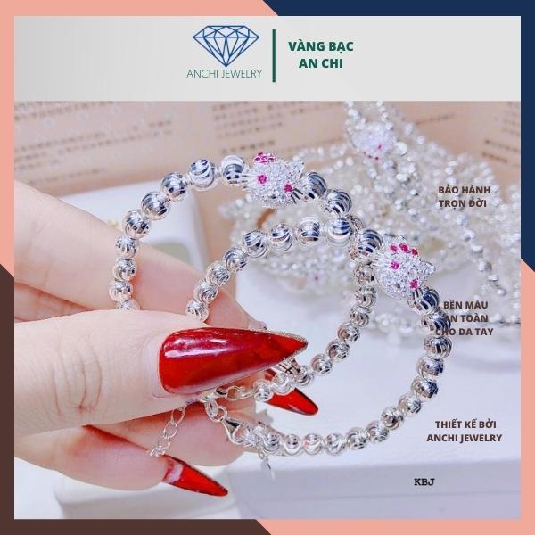 Lắc tay bạc cho bé gái bi bạc nguyên chất hellokity dễ thương,Anchi jewelry