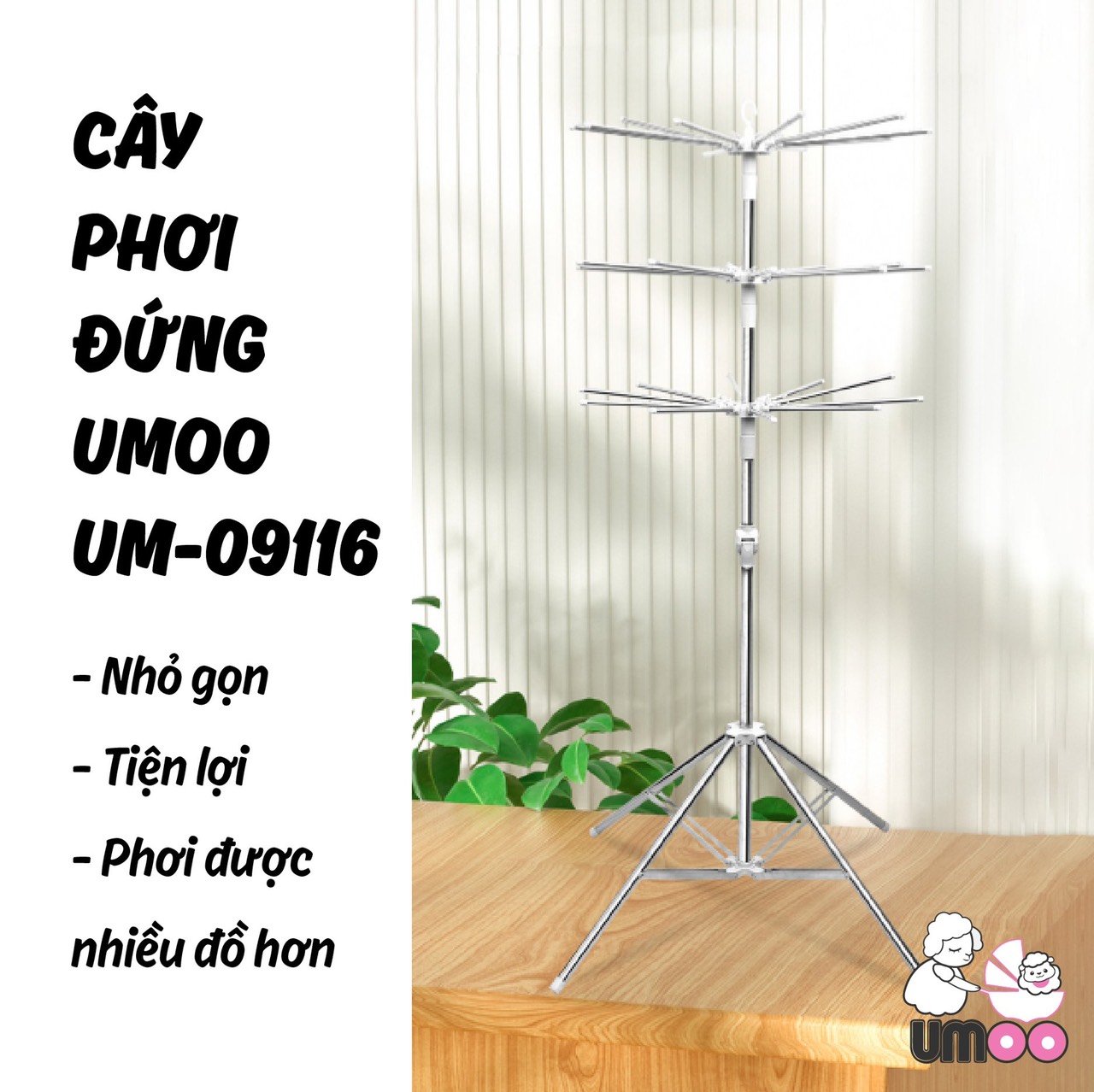 Gía Phơi Quần Áo Inox 3 Tầng 56 Móc Cho Bé, Có Thể Gấp Gọn (Hàng Chuẩn, Có Video Thực Tế)