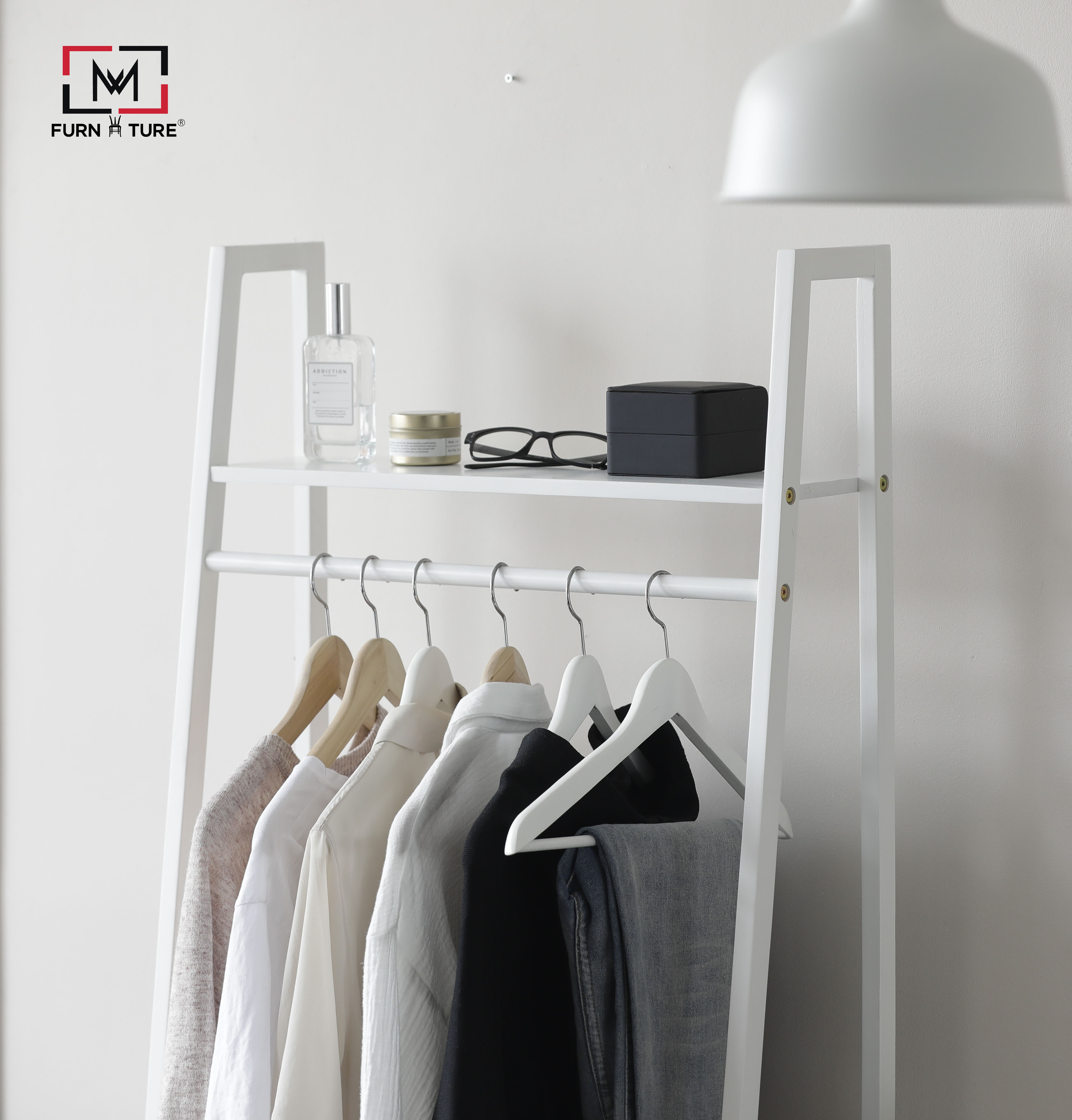 GIÁ TREO ĐỒ HÌNH THANG LẮP RÁP HÀN QUỐC - LADDER HANGER WHITE - MÀU TRẮNG