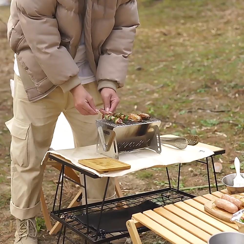 Bếp Nướng Ngoài Trời Mini Thép Không Gỉ Phù Hợp Cắm Trại Dã Ngoại Bbq Có Thể Gấp Gọn Kèm Vỉ Nướng