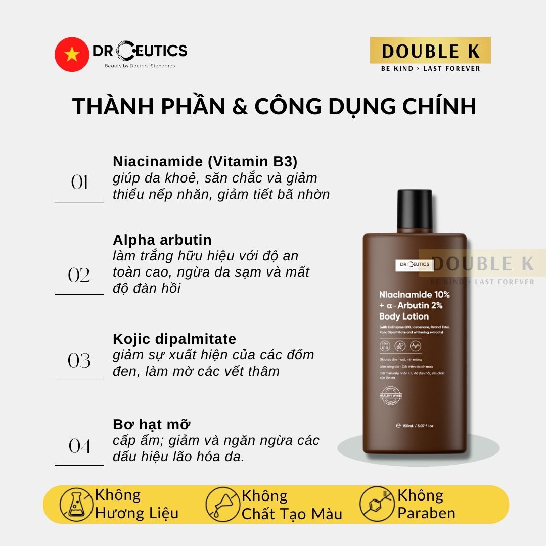 Sữa Dưỡng Thể Trắng Da DrCeutics Niacinamide 10% + α–Arbutin 2% - Double K