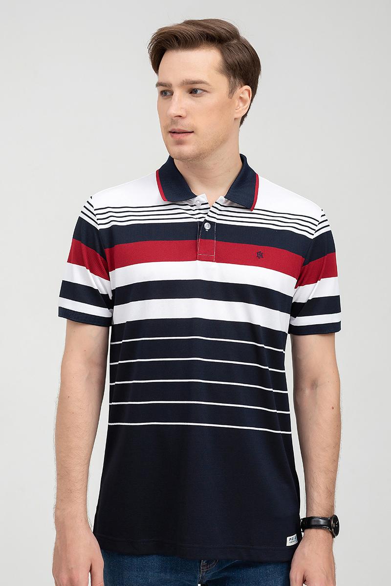 Áo thun nam cổ bẻ họa tiết kẻ sọc ngang KS22SS12P-SCHE - NAVY.GRE