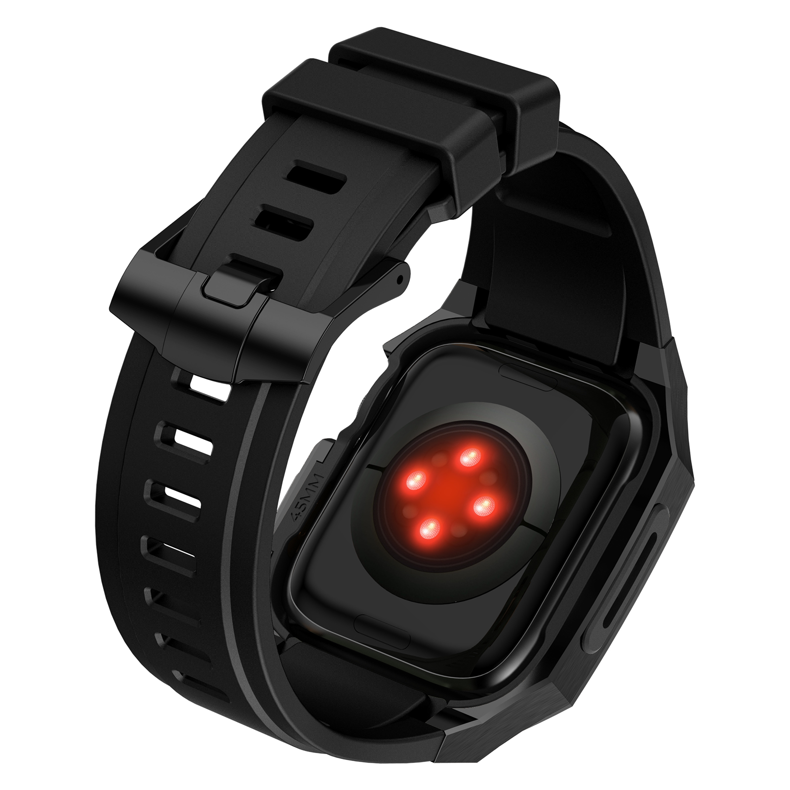 Ốp Case Vỏ Thép Không Gỉ bảo vệ tích hợp dây đeo Fluororubber cho Apple Watch Series 4/5/6/7/8/9/SE1,2 Size 44mm/45mm - Hàng Chính Hãng