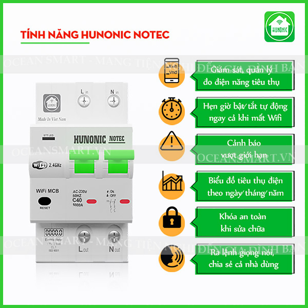 Aptomat Thông Minh Đo Năng Lượng HUNONIC Notec - HNATME - HÀNG CHÍNH HÃNG