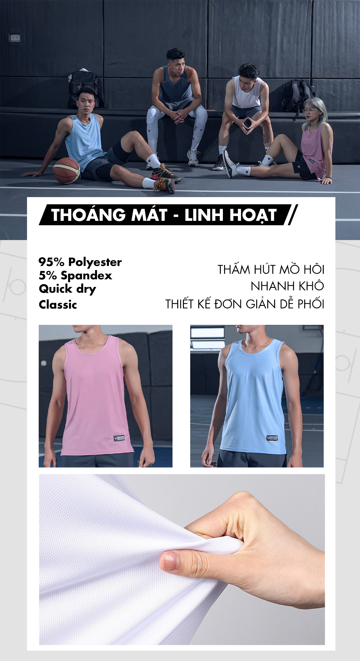 Áo ba lỗ Tanktop nam nữ thể thao áo sát nách co giãn thoáng mát Bóng rổ Bóng đá tập Gym Tennis Bóng chuyền - Redikick