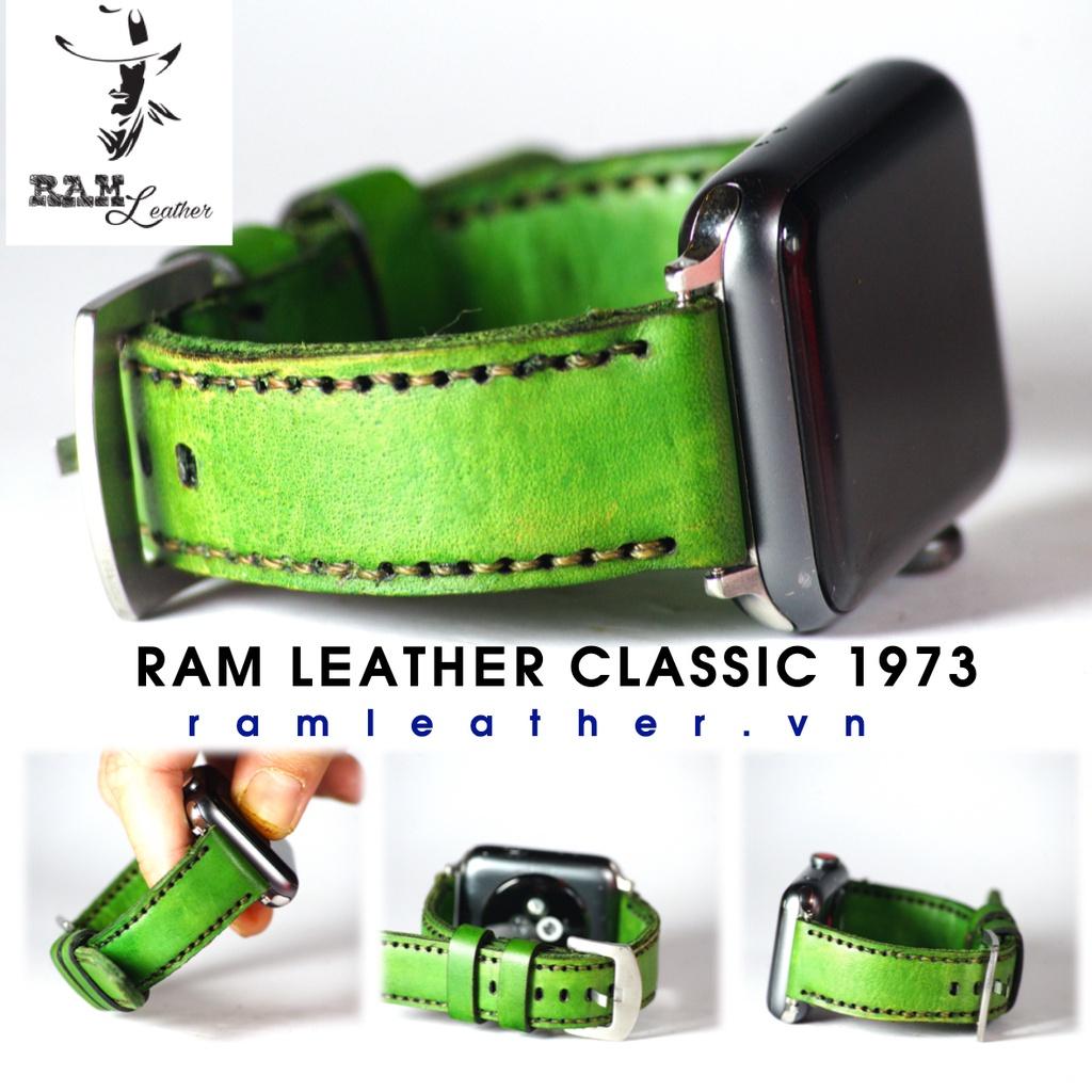 Dây đồng hồ da bò vegtan thảo mộc bền chắc màu xanh lục RAM Leather - tặng khóa chốt và cây thay dây